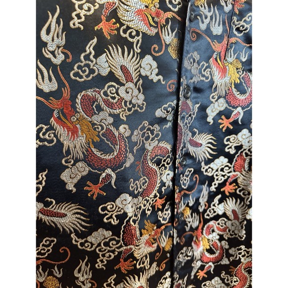 Clubbing Chinese dragon red satin Shirt Short sleeve mens XL street culture Club - Picture 4 of 6